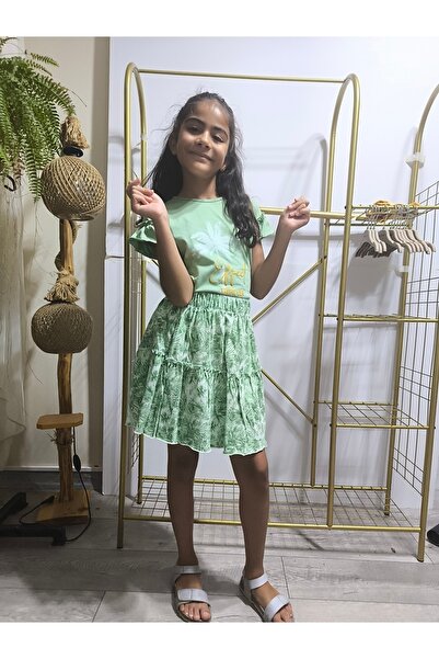 Miniworld Girl's Skirted T-Shirt Set Cotton Palm