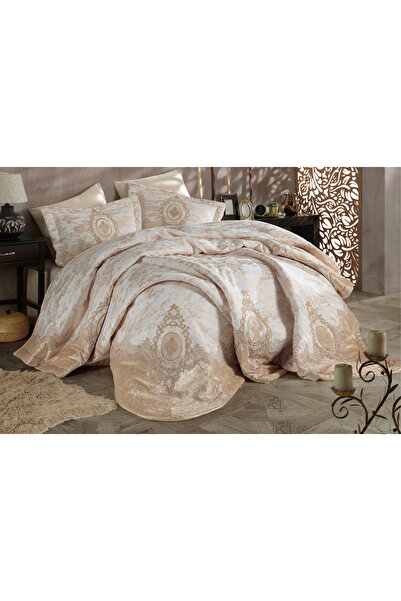 NAKIŞHAN Hanedan Bedspread Set-Cappuccino 3 Pieces