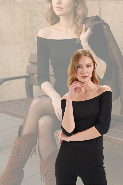 By Yaren Yazıcı Μπλούζα με μαύρο γιακά Μαντέλα με τριών τετάρτων μανίκια