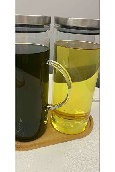 SEVEN7 3Parça 2li cam sürahi yağdanlık bambu altlık 1,5lt