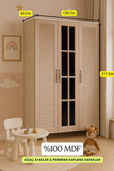 arionkids Masal 3 Kapaklı Çekmeceli Dolap | %100 MDF | REHAU Kapaklar | Ağaç Ayaklar | Fonksiyonel ve Şık
