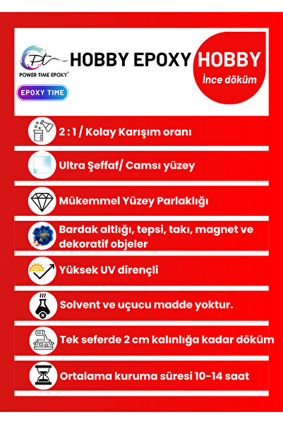 POWER TIME EPOXY 3 Kg Hobi Epoxy/ Ultra Şeffaf Ve Parlak Epoksi Reçine Ince Döküm