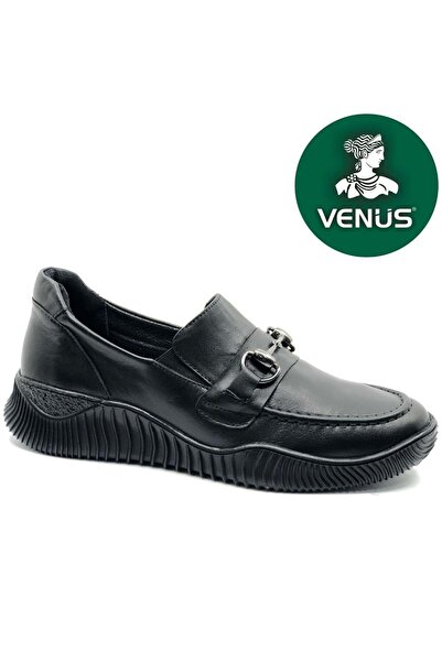 Venüs حذاء راقصة الباليه النسائي الكاجوال من الجلد الطبيعي من Dugu باللون الأسود