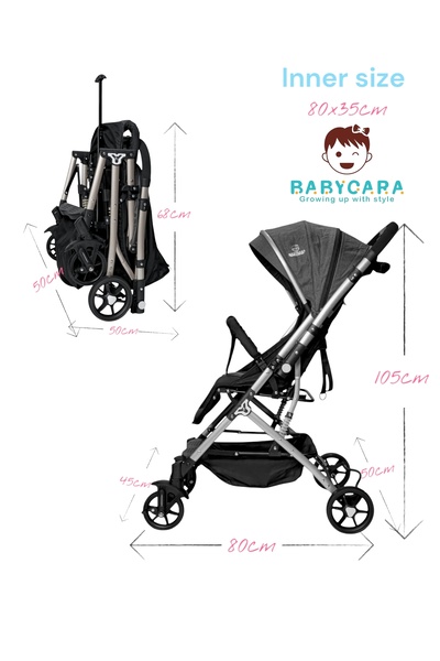 BabyCara Ultra Lightweight Baby Stroller Gold Frame Compact Folding for Travel Cabin