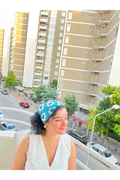 DANTEL-Design AYÇİÇEK MAVİ ÖRGÜ BANDANA