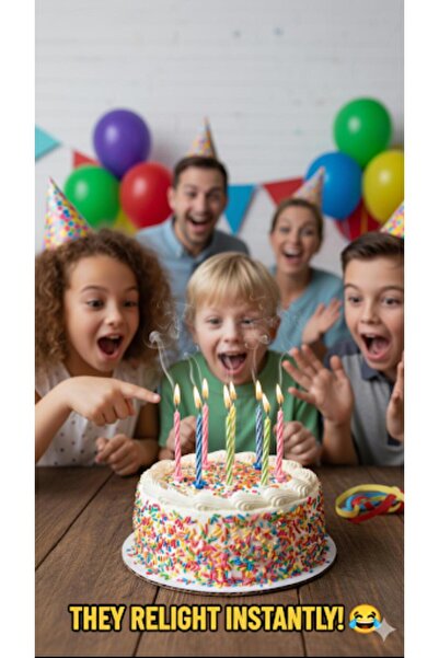 Rubi Mağaza Sönmeyen Mum Doğum Günü Mumu Şaka Mumu 10 Adet