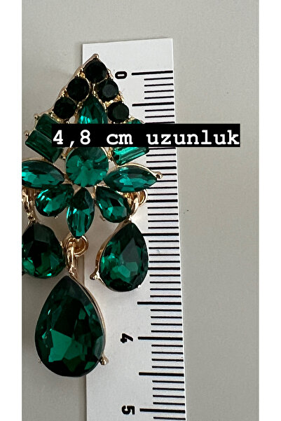 tones official 925 Ayar Çivili -Orta Büyük/iri/Uzun/ Fuşya Pembe/Yeşil Taşlı Küpe