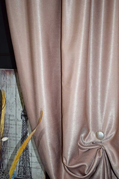 Mastel Set of 2 curtains, cappuccino color, plain velvet pattern