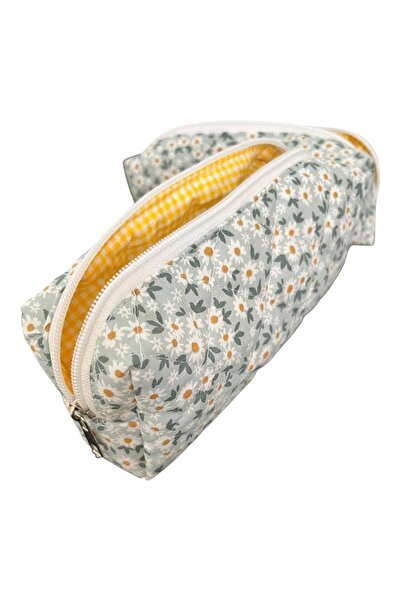 nartella حافظة أقلام منقوشة بزهرة الأقحوان - منظم قماشي كبير الحجم بسحاب (21×9×7 سم)