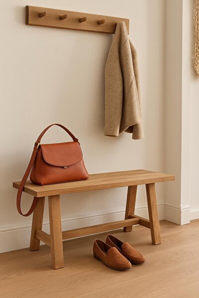 pinoxi Masif Ahşap Bank Bench 100 Cm Sandalye Mutfak Bank Eskitme Ceviz Renk