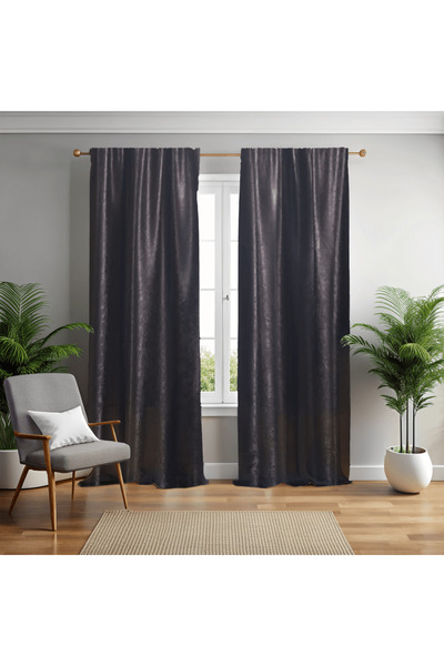 Mastel Set of 2 blackout curtains, velvet pattern, plain, wenge brown color