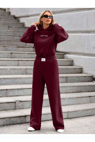 Mood Lab Kadın Bordo Palazzo Eşofman Takım