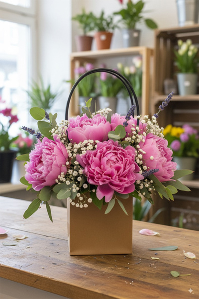 OLİ Art Dekoratif Kraft Çiçek Taşıma Torbası 24 Adet | 16x16 cm Su Geçirmez Model