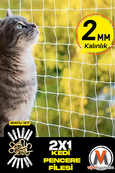 viyolmarketim Kedi Pencere Filesi 2x1 Metre – Kalın 2mm İplikli, 4cm Göz Aral...