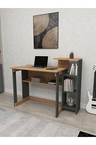 Enda Home Saye 5 Raflı Kitaplıklı Çalışma Masası Çam - Antrasit