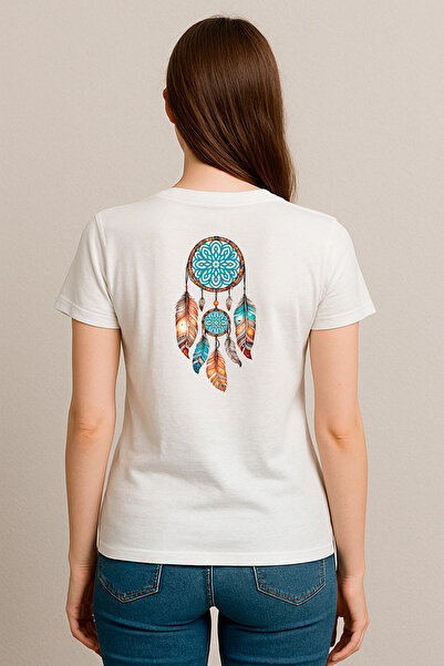 HUBERYWEAR تي شيرت نسائي مريح بقصة ماندالا دريم كاتشر مطبوع -