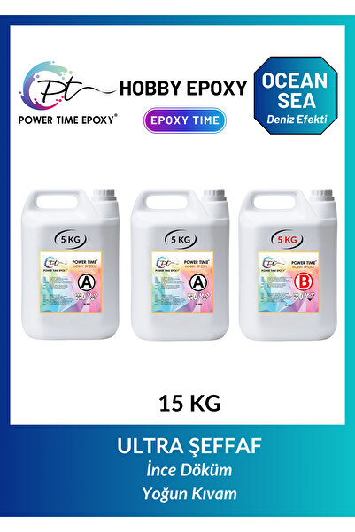 POWER TIME EPOXY 15 Kg Hobi Epoksi Ocean & Sea/ Deniz Efekti Şeffaf Epoksi Reçine Ince Döküm