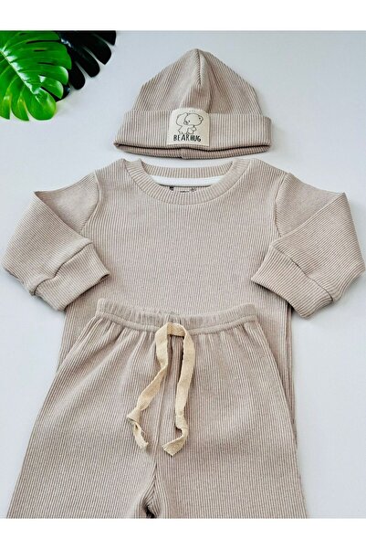 EFU BABY 3'lü Kaşkorse Bereli Pamuklu Unisex Bebek Çocuk Takım