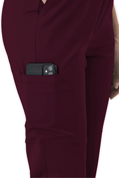 LAME Uniform Kadın Bordo Kargo Cepli Likralı Hemşire ve Doktor Forması Scrubs...