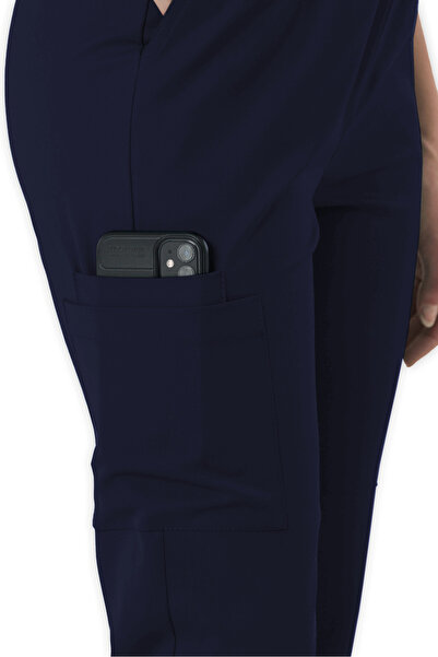 LAME Uniform Kadin Lacivert Kargo Cepli Likralı Hemşire ve Doktor Forması Scr...