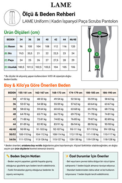 LAME Uniform İspanyol Paça Lacivert Likralı Hemşire ve Doktor Forması Scrubs Pantolon