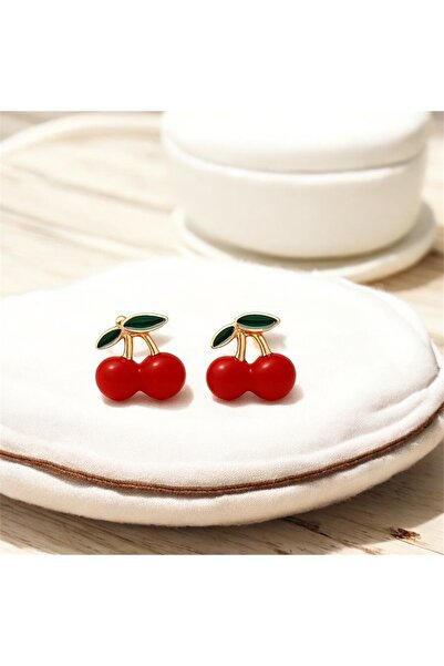 1PARÇAMAVİ Kiraz Klipsli delik olmayan kulak çocuk küpesi- 1çift