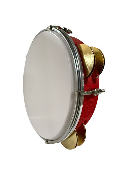 bademüzik Arap Fasıl Tefi Profesyonel Carbon Kırmızı Renk Kasnak, Beyaz Film Zilli Tef