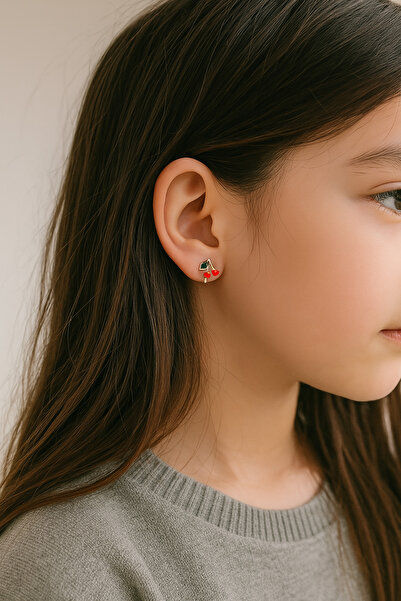 1PARÇAMAVİ Kiraz Klipsli delik olmayan kulak çocuk küpesi- 1çift