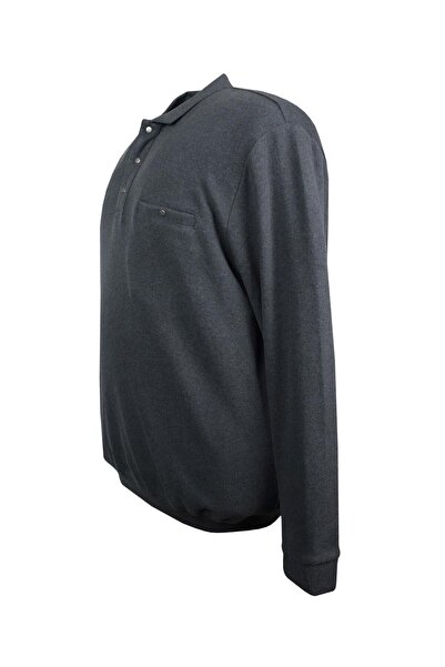 marufshop Erkek Büyük Beden 122 Kilo - 158 Kilo Arası İçin Uygun Geniş Kalıp Polo Yaka Selanik Sweat Antrasit