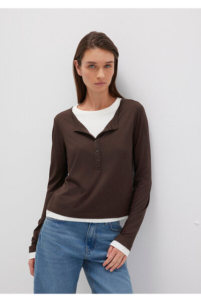 Mavi Double Layer Brown Long Sleeve T-Shirt Semi Slim Fit / Semi Tight Fit 1613400-88067