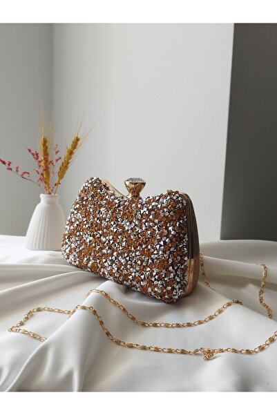 VivazzaLuxe Crystal Stone Bronze Evening Dress Wedding Engagement Women's Clutch Bag