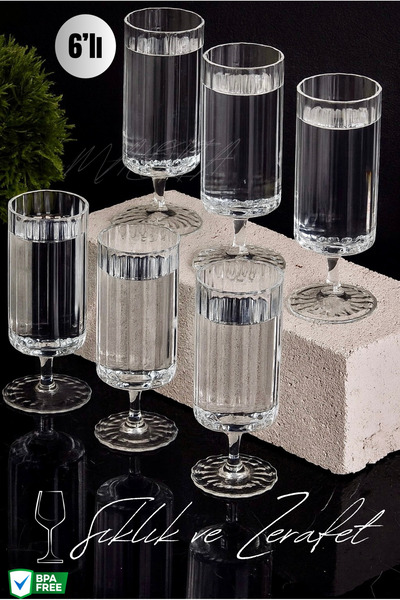 Maloria Çizgilli Borosilikat Ayaklı Sunumluk | 6'lı - 120ml