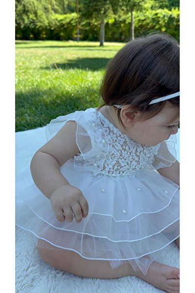 ministok Bonita Lace Baby Girl Romper with Bow on the Back