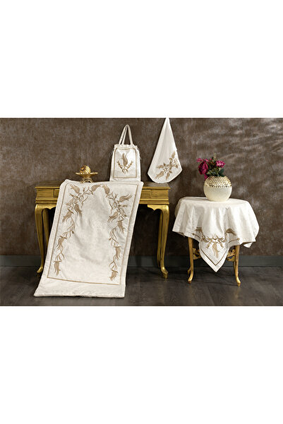 NAKIŞHAN Lale Seccade Seti-Kreme/Gold 4 Parça