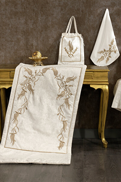 NAKIŞHAN Lale Seccade Seti-Kreme/Gold 4 Parça