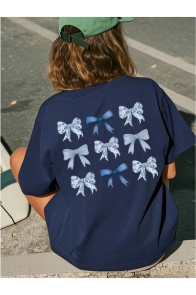 Elvino Lacivert Oversize Unisex Baskılı Yazlık Tshirt