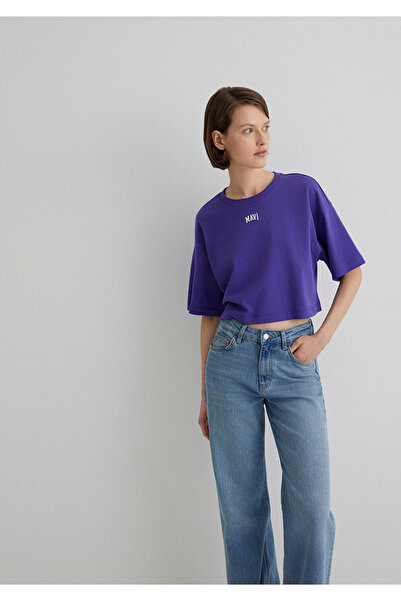 Mavi Λογότυπο εμπριμέ Μωβ T-shirt Crop / Short Cut1611585-70694
