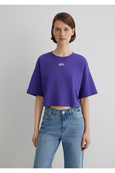 Mavi Λογότυπο εμπριμέ Μωβ T-shirt Crop / Short Cut1611585-70694