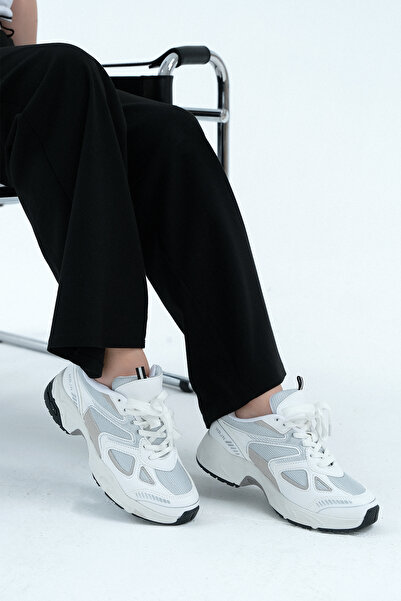 Marjin Γυναικεία αθλητικά παπούτσια με χοντρή σόλα με κορδόνια με λεπτομέρεια από διχτυωτό πλέγμα Yuvez White