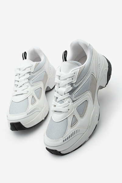 Marjin Γυναικεία αθλητικά παπούτσια με χοντρή σόλα με κορδόνια με λεπτομέρεια από διχτυωτό πλέγμα Yuvez White