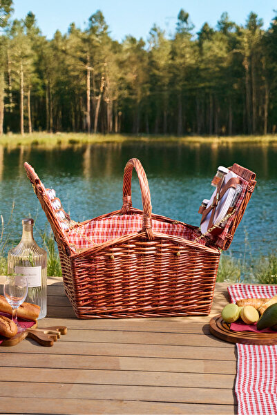 Perotti Cestino Italy 4 Kişilik Koyu Kahve Hasır, Aksesuar Sepeti Ile Taşınabilir Piknik Sepeti