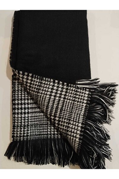 Betülce “Γυναικείο χειμερινό καρό μάλλινο σάλι - Σάλι ώμου διπλής όψης / Σάλι κουβέρτας μεγάλου μεγέθους 70x190cm”-μαύρο