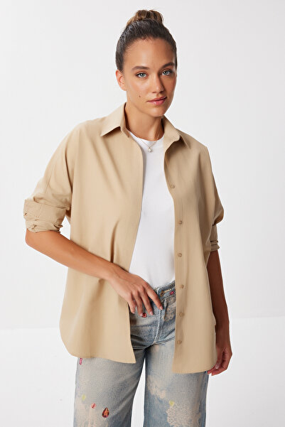 Lovelyİstanbul Oversize Basic Gömlek Koyu Krem Ldd0003