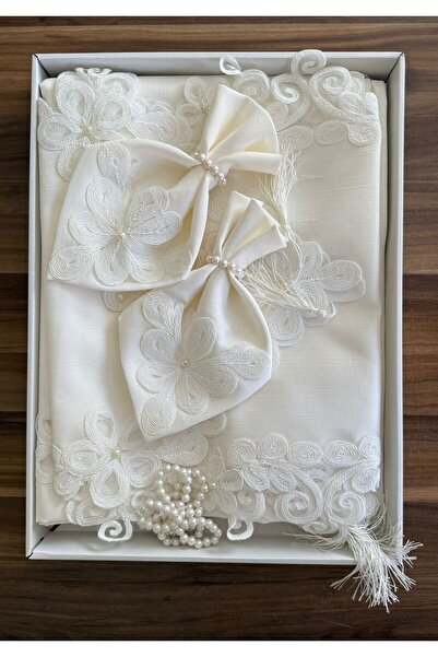 ZELKA Masa Örtüsü Yemek Takımı 8 Kişilik 18 Parça Fransız Dantelli Yüksek Kalite