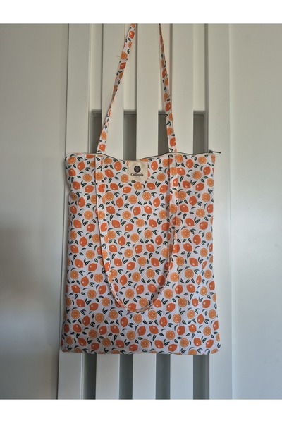 Calliopia Portakal desenli fermuarlı pamuklu bez el çantası
