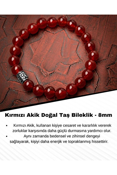 Saff Doğal Taş Kırmızı Akik Doğal Taş Bileklik - 8mm