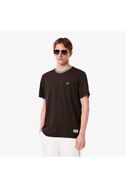 Lacoste تي شيرت فرنسي الصنع برقبة مخططة - TH5455-00-SKB