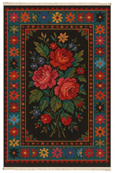 Markaev Vintage Gül Baskılı Dokuma Taban Halı 307 YNG