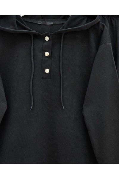 Modamorfo Double Combed Cotton Set with Snap Fastener Detail - Black