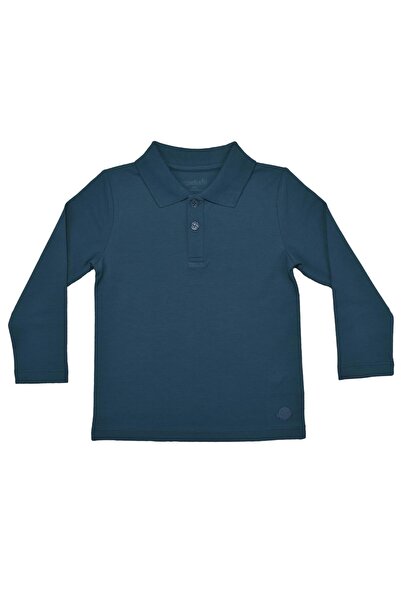 OrganicKid Polo Yaka Basic Lacivert Uzun Kollu Çocuk T-shirt